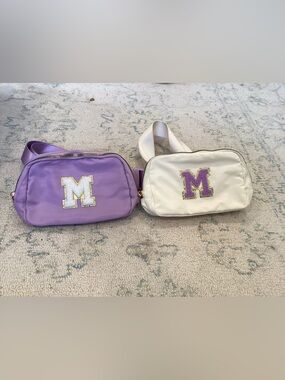 Lilac and Cream 'M' Patch Crossbody Bag - Fashionable Women's Belt Bag